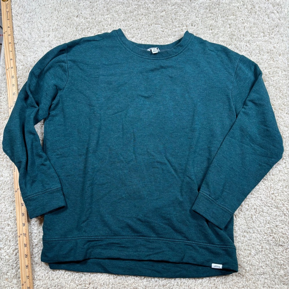 Orvis Womens‎ Teal Heather Modal Blend Crewneck Sweatshirt Large Drop Shoulder
